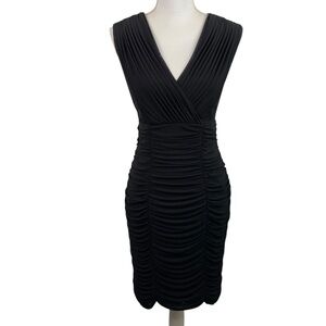 Tadashi Collection | Black Ruched V Neck Cocktail Dress